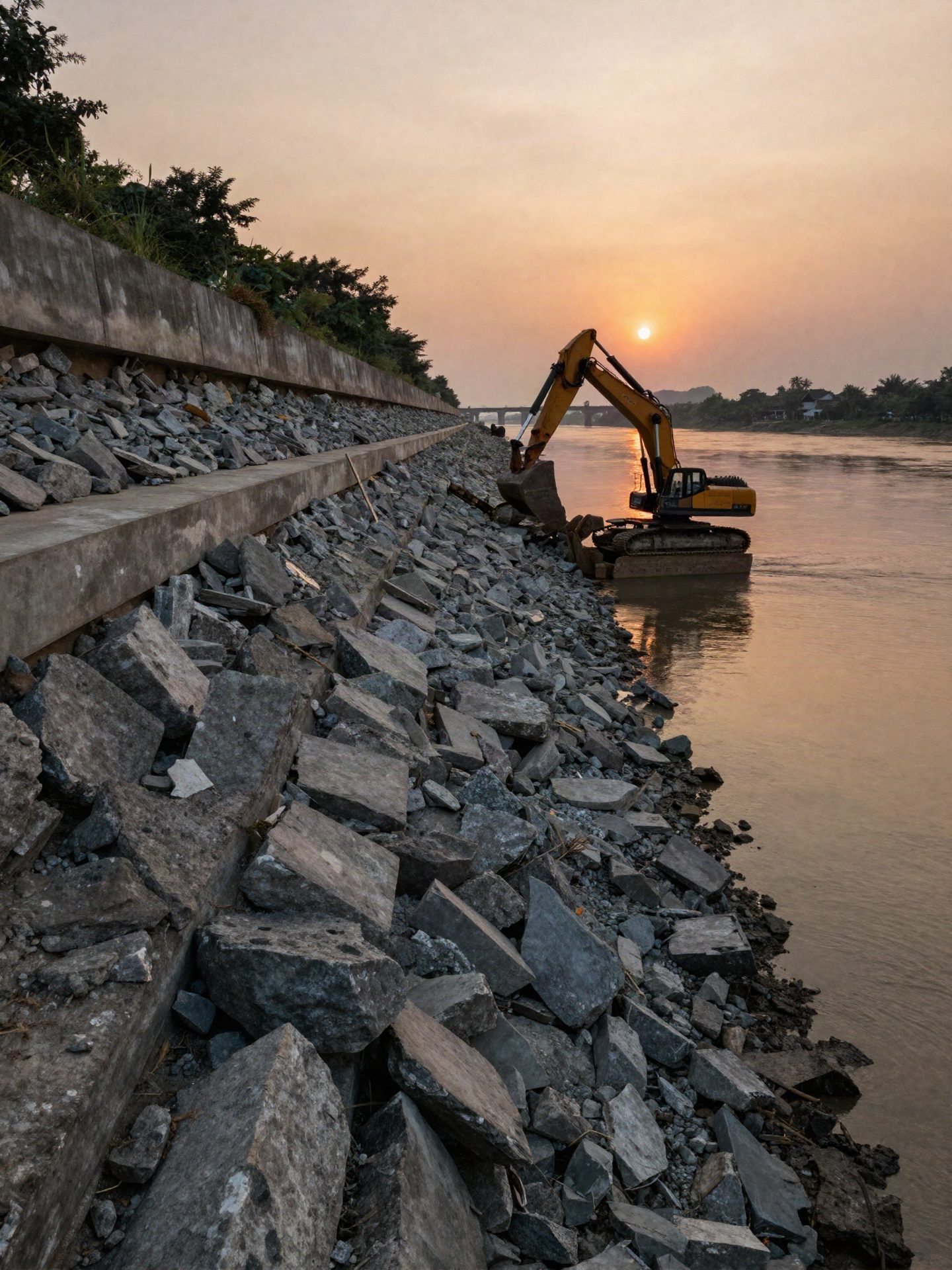 Thi công kè đá thủy lợi